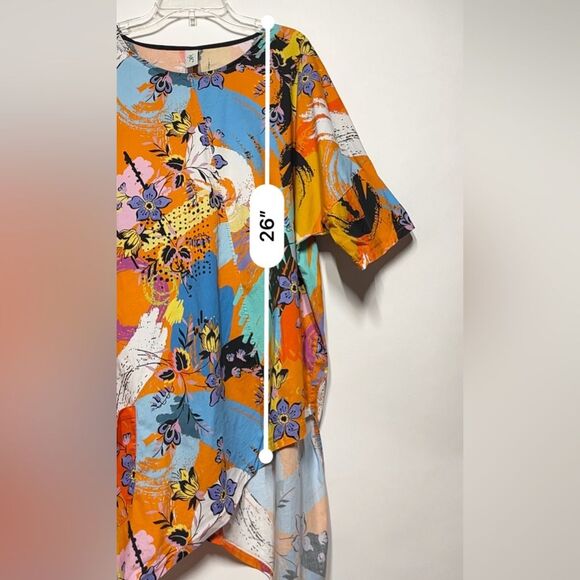 158C Asymmetrical Hem 3/4 Sleeve Abstract and Floral Print Tunic XL - Picture 12 of 14